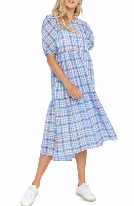 English Factory Check Tiered Midi Dress