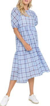 English Factory Check Tiered Midi Dress
