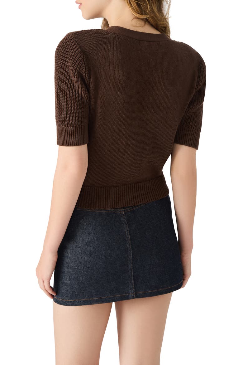Janae Short Sleeve Cotton Blend Cardigan, Alternate, color, CHOCOLATE