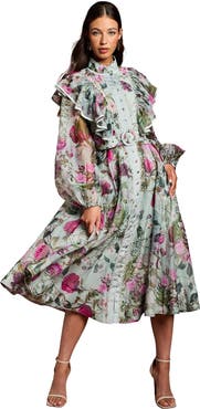 Coast Long Sleeve Printed Organza Shirt Dress