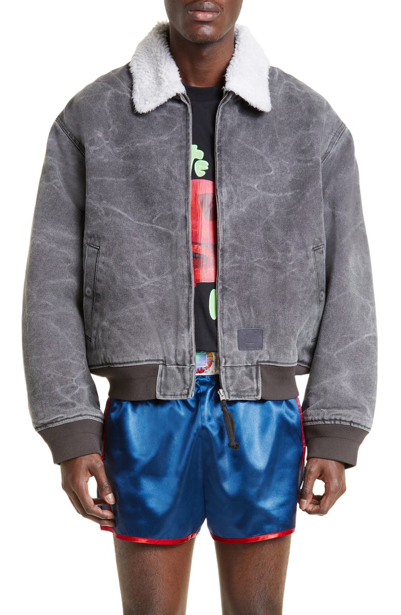 Acne Studios Denim & Faux Shearling Bomber Jacket, Main, color, 