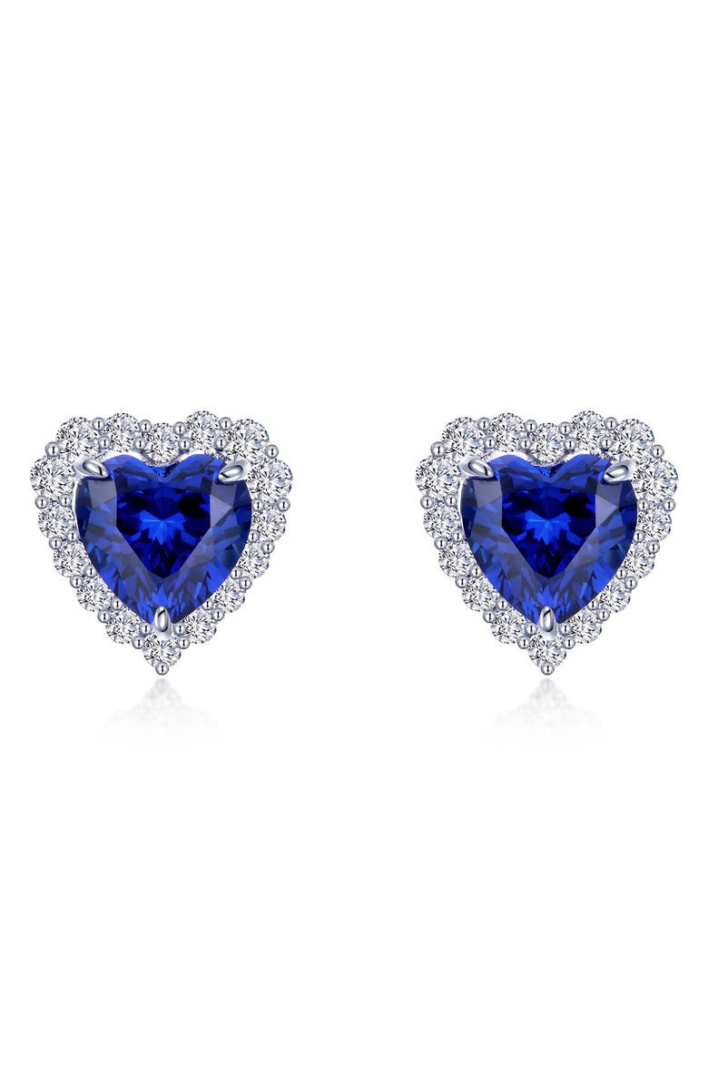 Lafonn Fancy Lab Grown Sapphire Heart Stud Earrings, Main, color, Blue