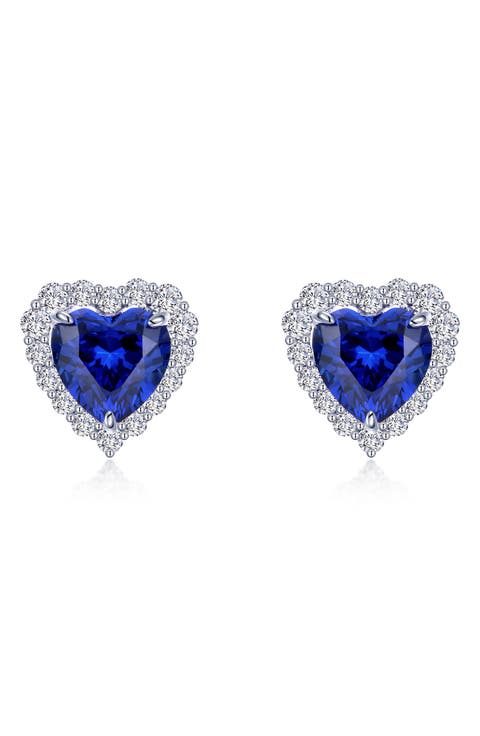 Fancy Lab Grown Sapphire Heart Stud Earrings