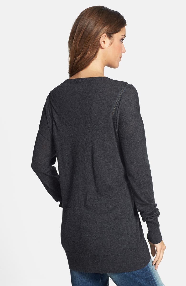 Caslon<sup>®</sup> Zip Shoulder Crewneck Tunic Sweater, Alternate, color,