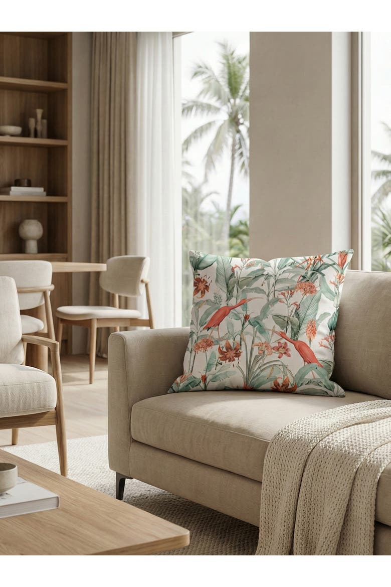 Feathered Tropics Linen Pillow with Down Insert, Alternate, color, Green