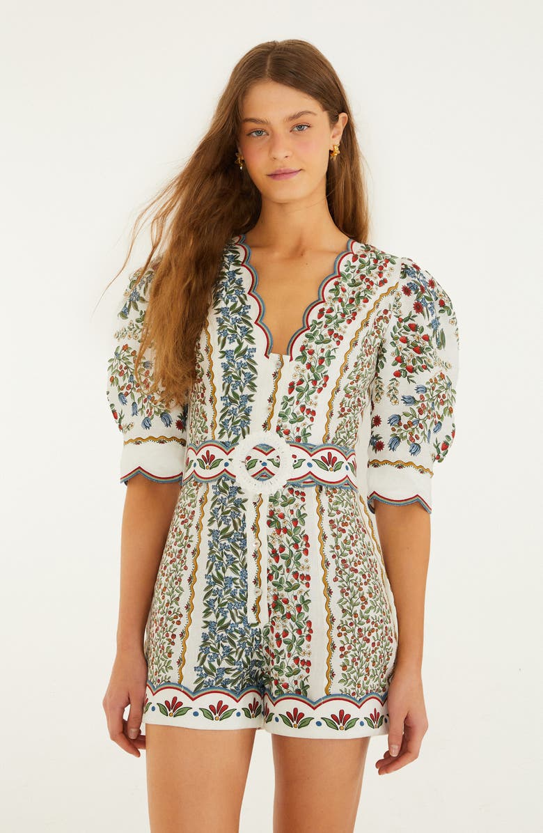 FARM Rio Fruit Beauty Euroflax<sup>™</sup> Llinen Mini Cut Out Romper, Alternate, color, Off-White