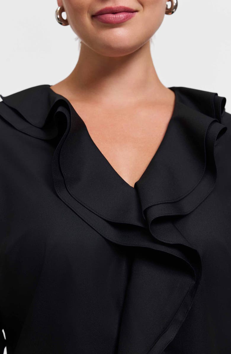 Foxcroft Shantel Ruffle Long Sleeve Top, Alternate, color, Black