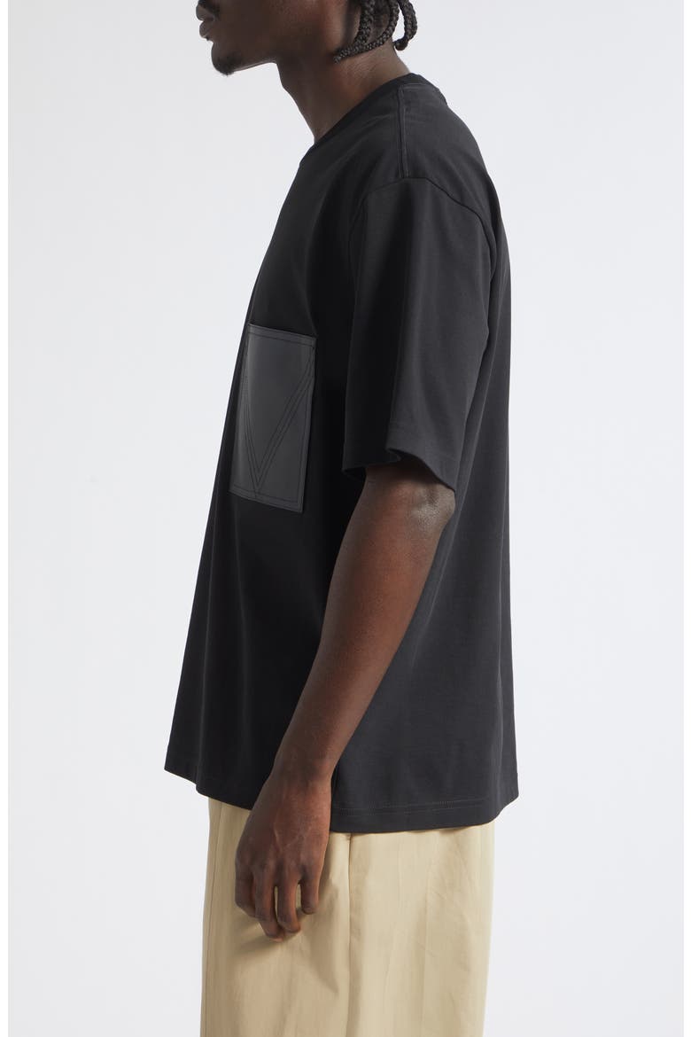 Cotton Pocket T-Shirt with Lambskin Leather Patch Pocket, Alternate, color, 1010 DOUBLE BLACK
