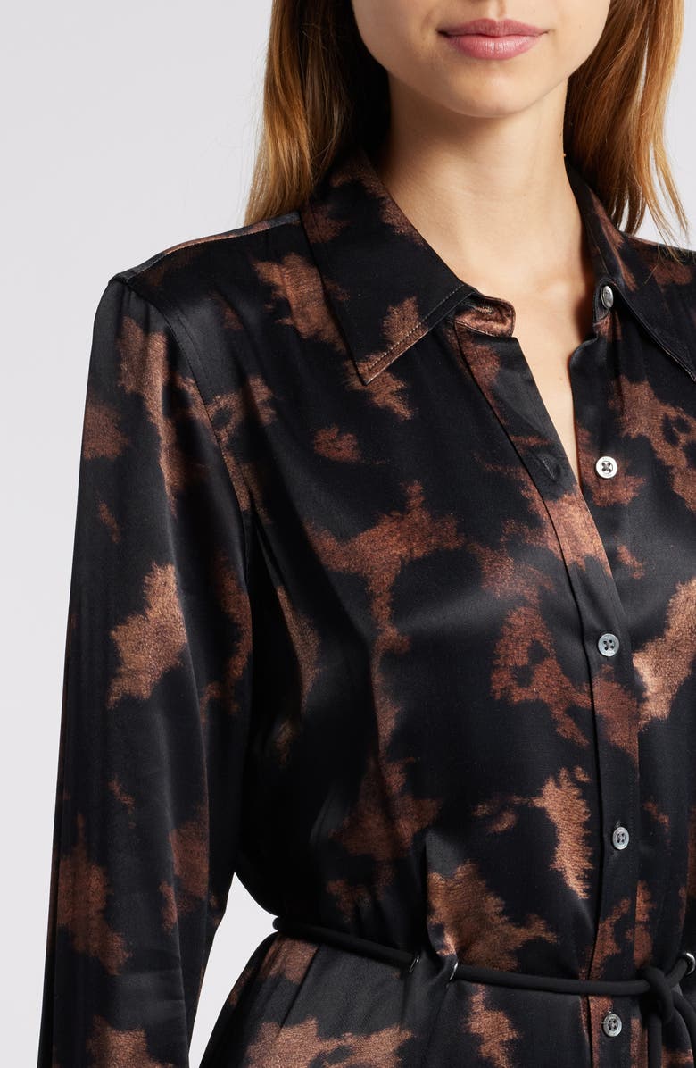 Rails Anina Drawstring Waist Long Sleeve Satin Midi Shirtdress, Alternate, color,