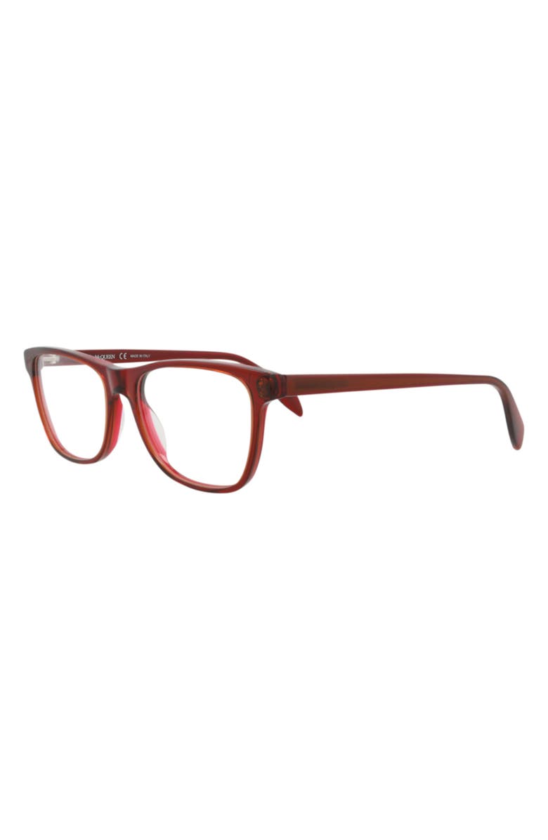 McQueen 53mm Rectangular Optical Glasses, Alternate, color, Red Red Transparent