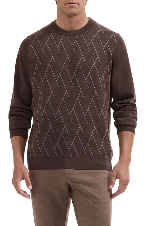 Geometric Extrafine Merino Wool Crewneck Sweater