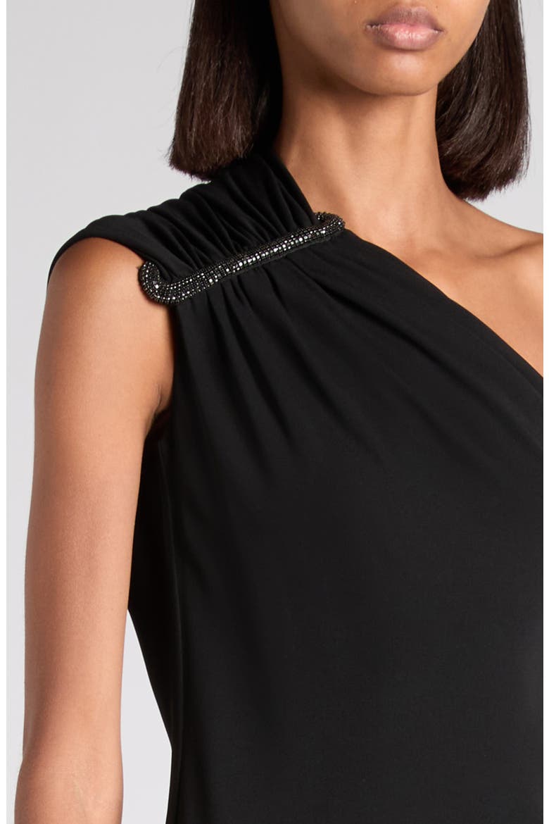 One-Shoulder Crepe Jersey Cocktail Dress, Alternate, color, LB999 BLACK