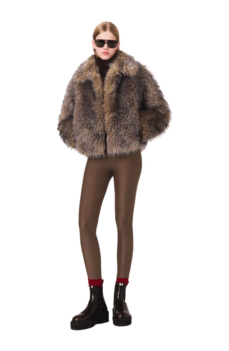 maje Short faux fur coat, Alternate, color, Brown/Grey