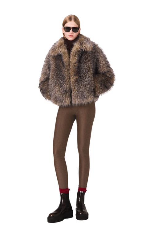Maje Short Faux Fur Coat In Brown