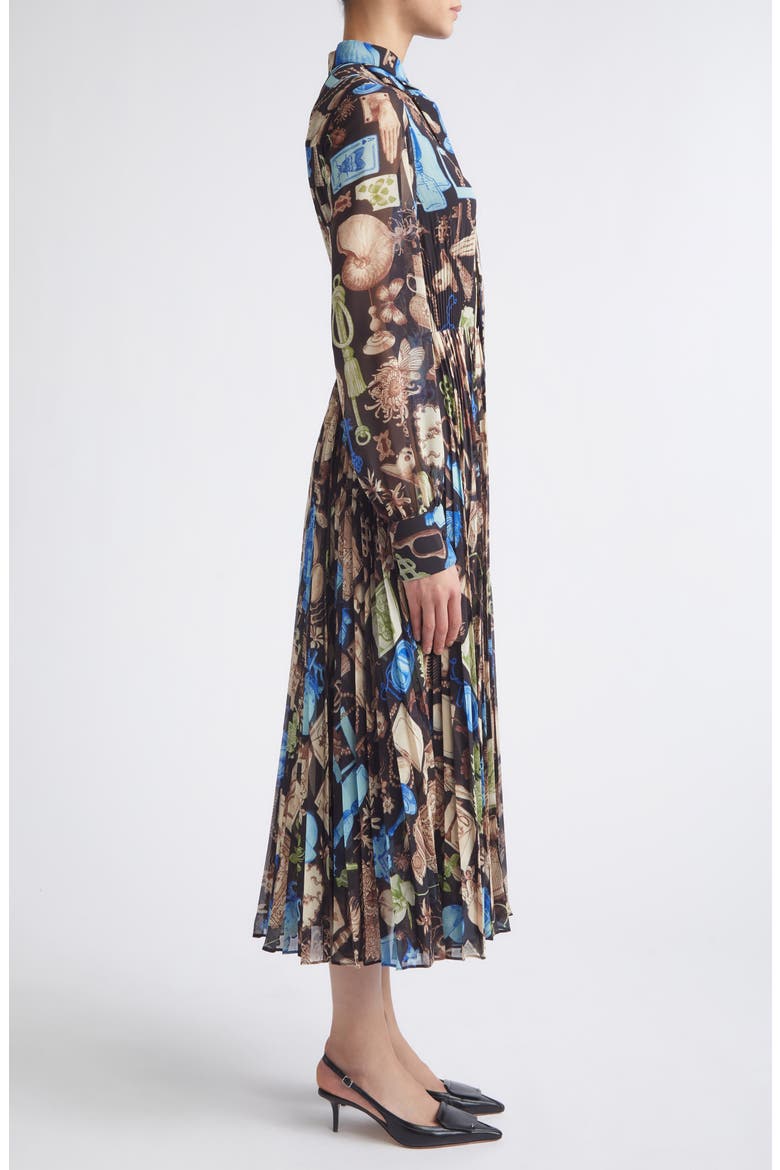Tie Neck Pleated Midi Dress, Alternate, color, BLACK MULTI