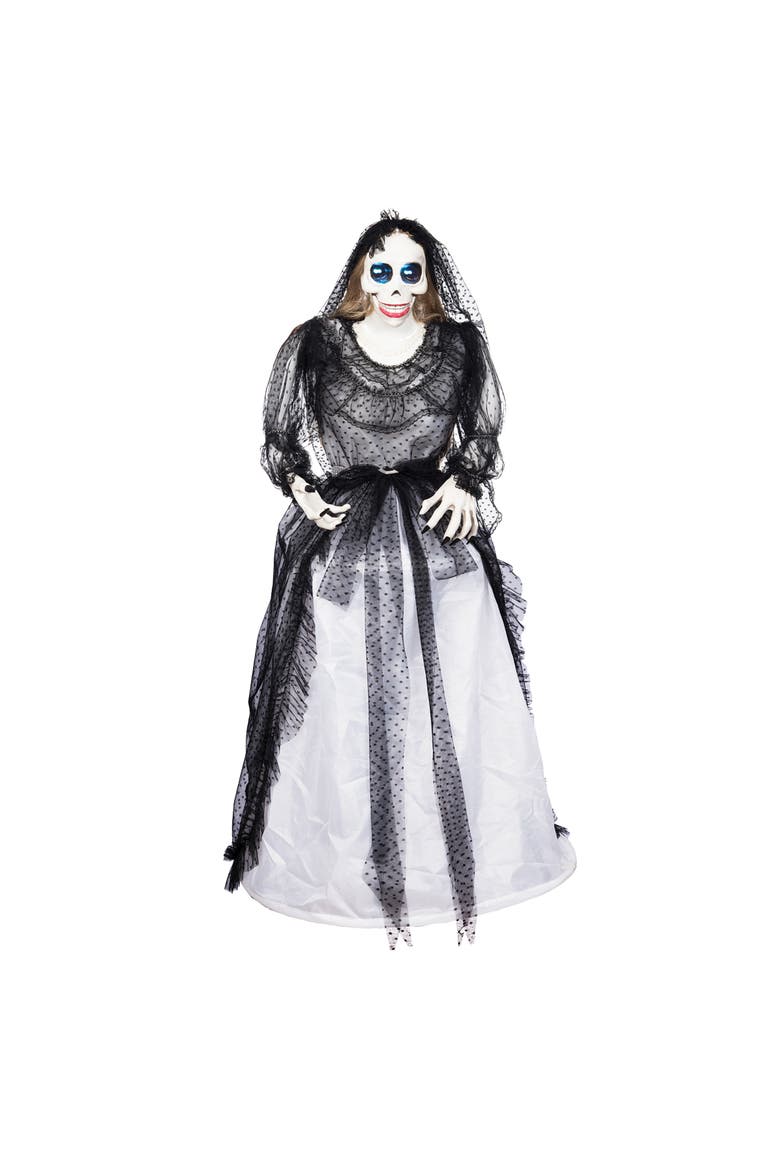 LED Animated Large Spinning Bride Doll Halloween 65.9" Figurine, Main, color, Black