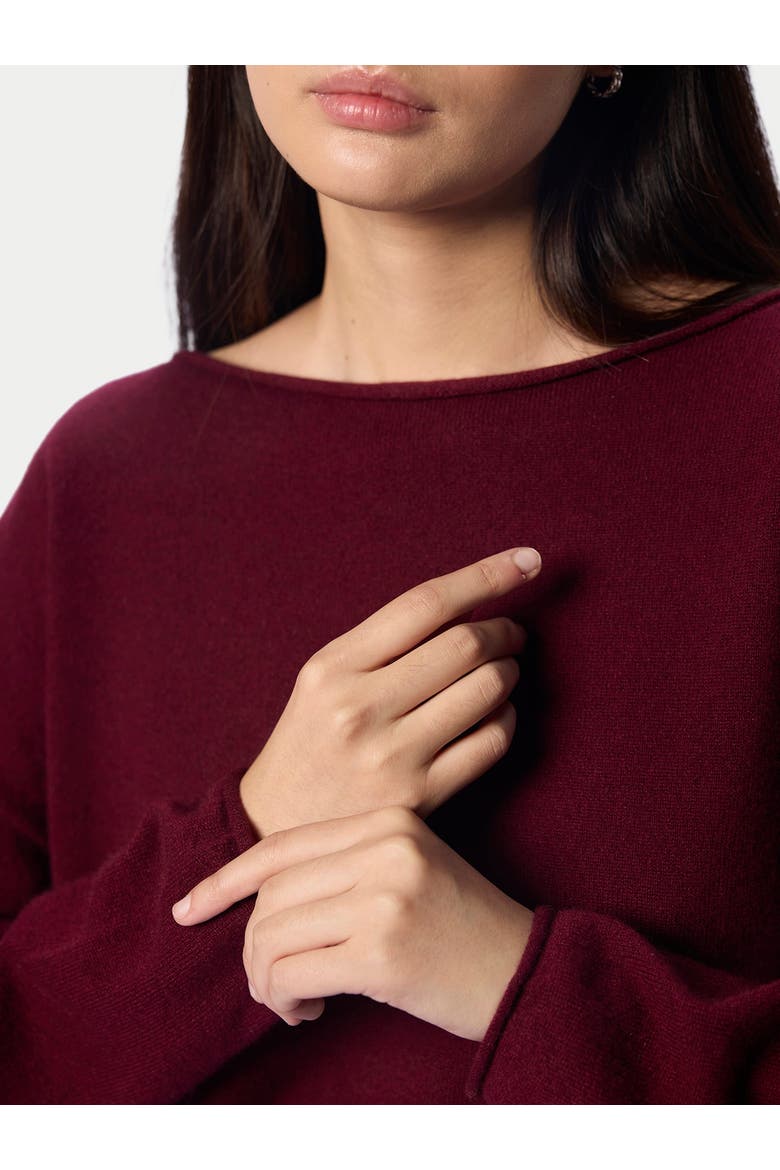 Cashmere Rolled-edge Boat-neck Sweater, Alternate, color, Wine Red