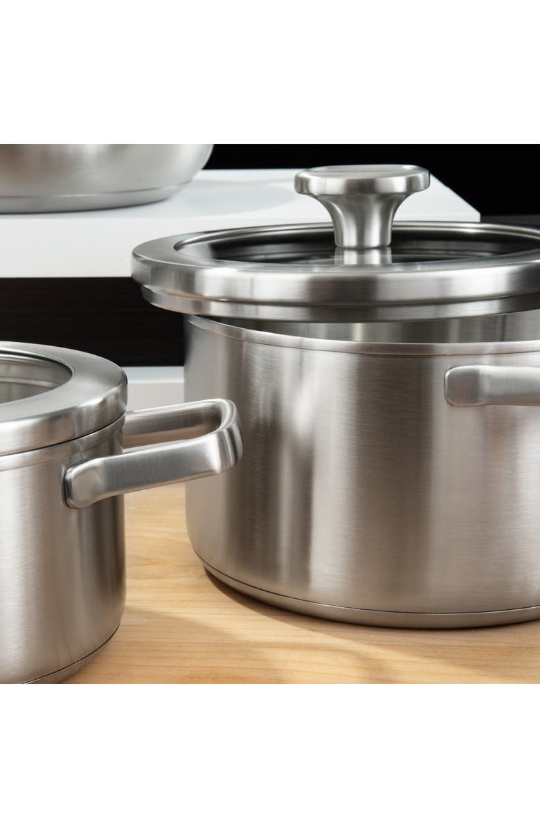 BergHOFF Graphite 5-Piece Recycled Stainless Steel Stockpot and Fry Pan Set, Alternate, color, Silver