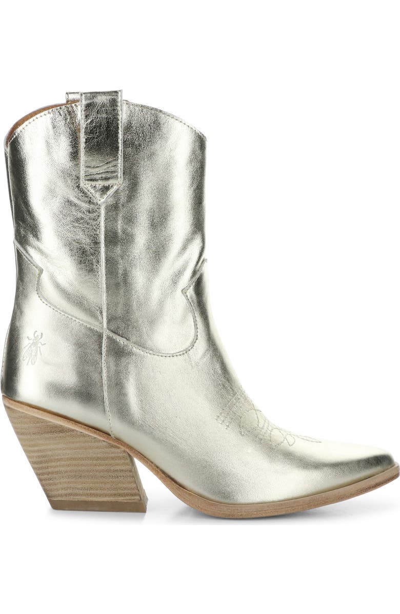 Fly London Wofy Pointed Toe Western Boot, Alternate, color, 008 Gold Laminato