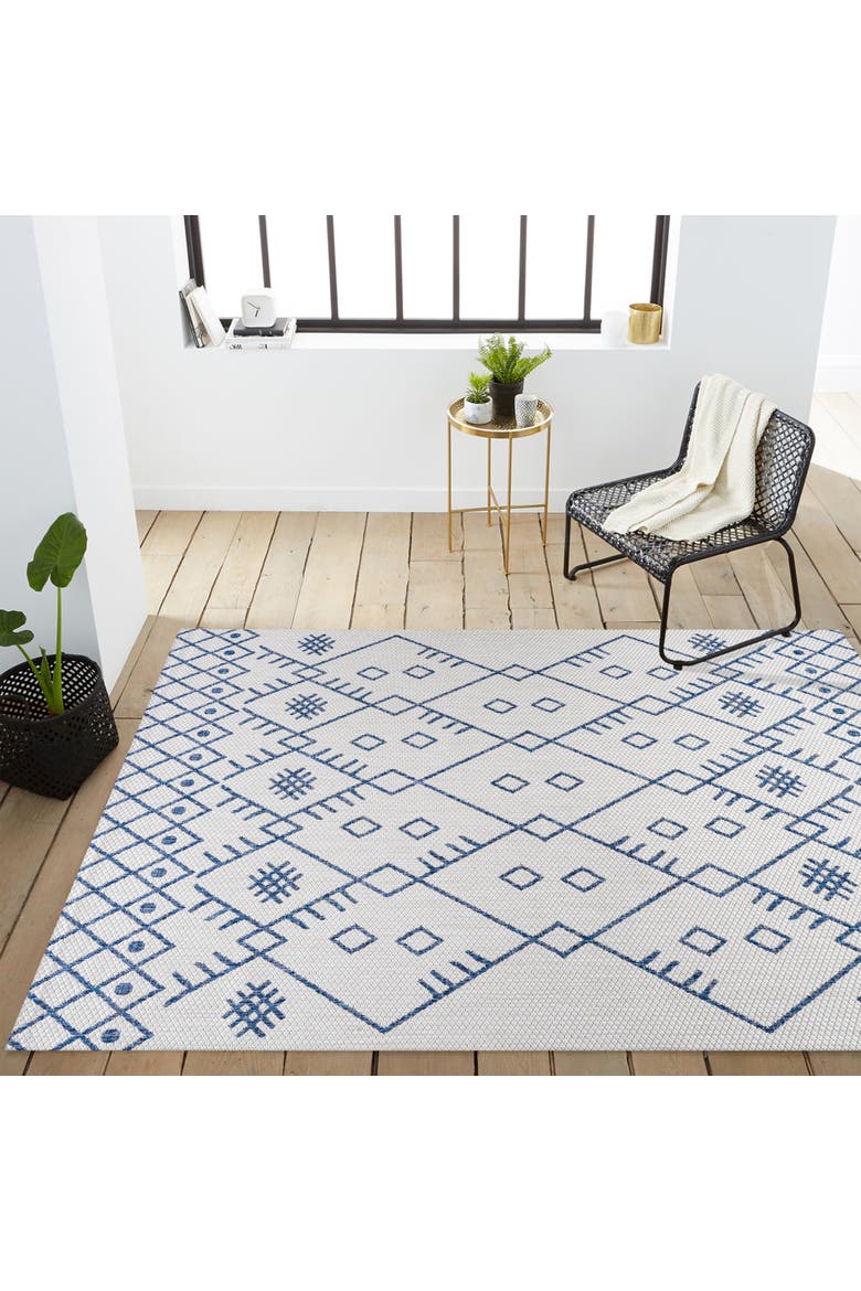 Boho Moroccan Indoor/Outdoor Area Rug, Alternate, color, Ivory/Navy