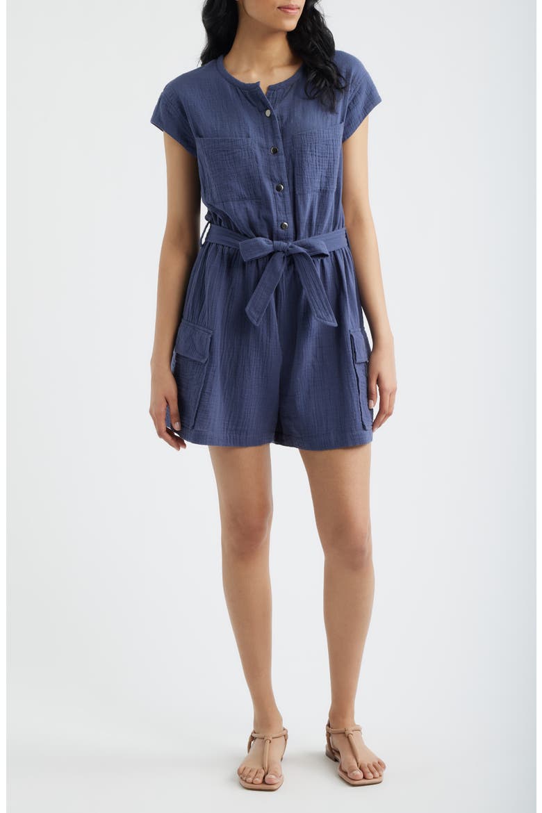 Tie Waist Cargo Romper, Main, color, SMOKE