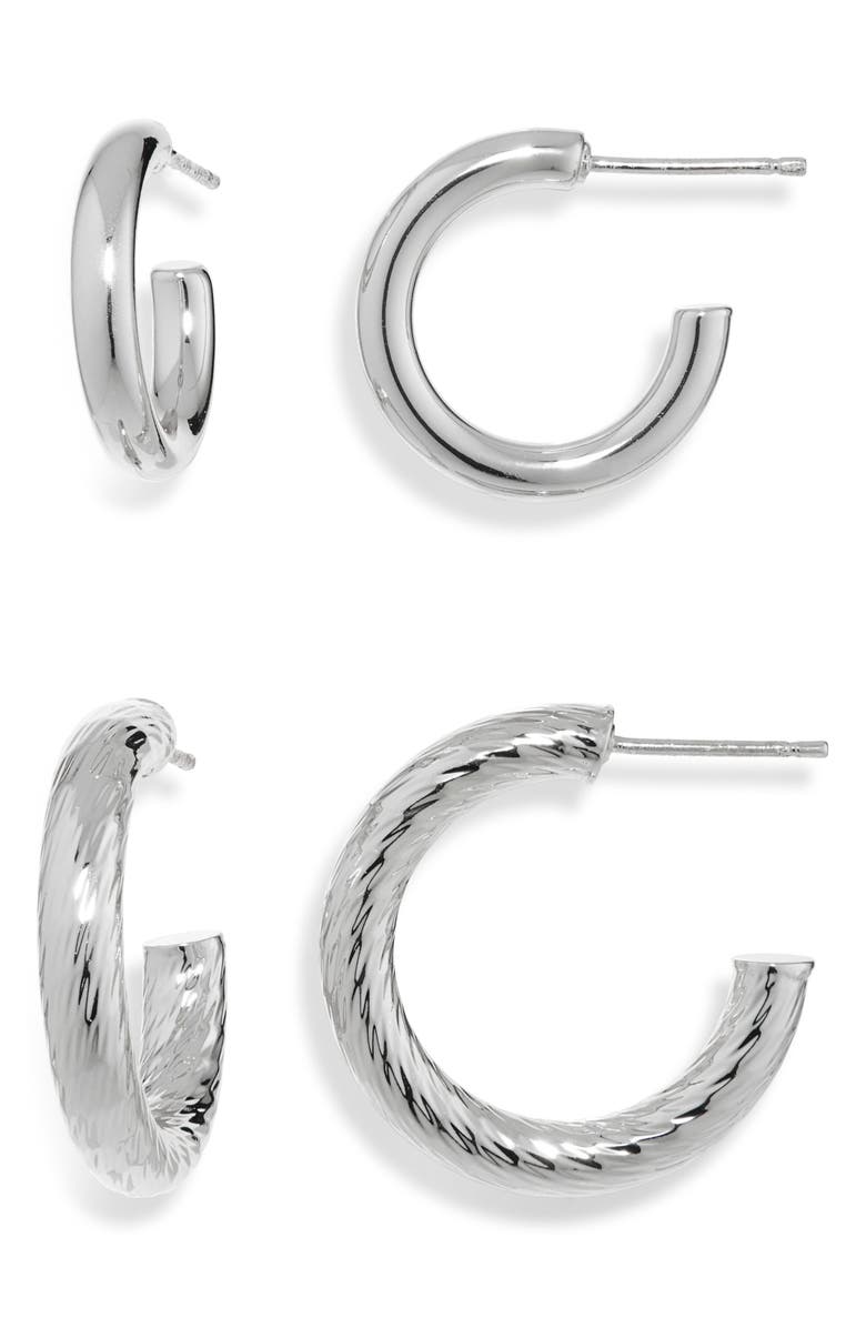 NORDSTROM RACK Set of Two Hoop Earrings, Main, color, Silver