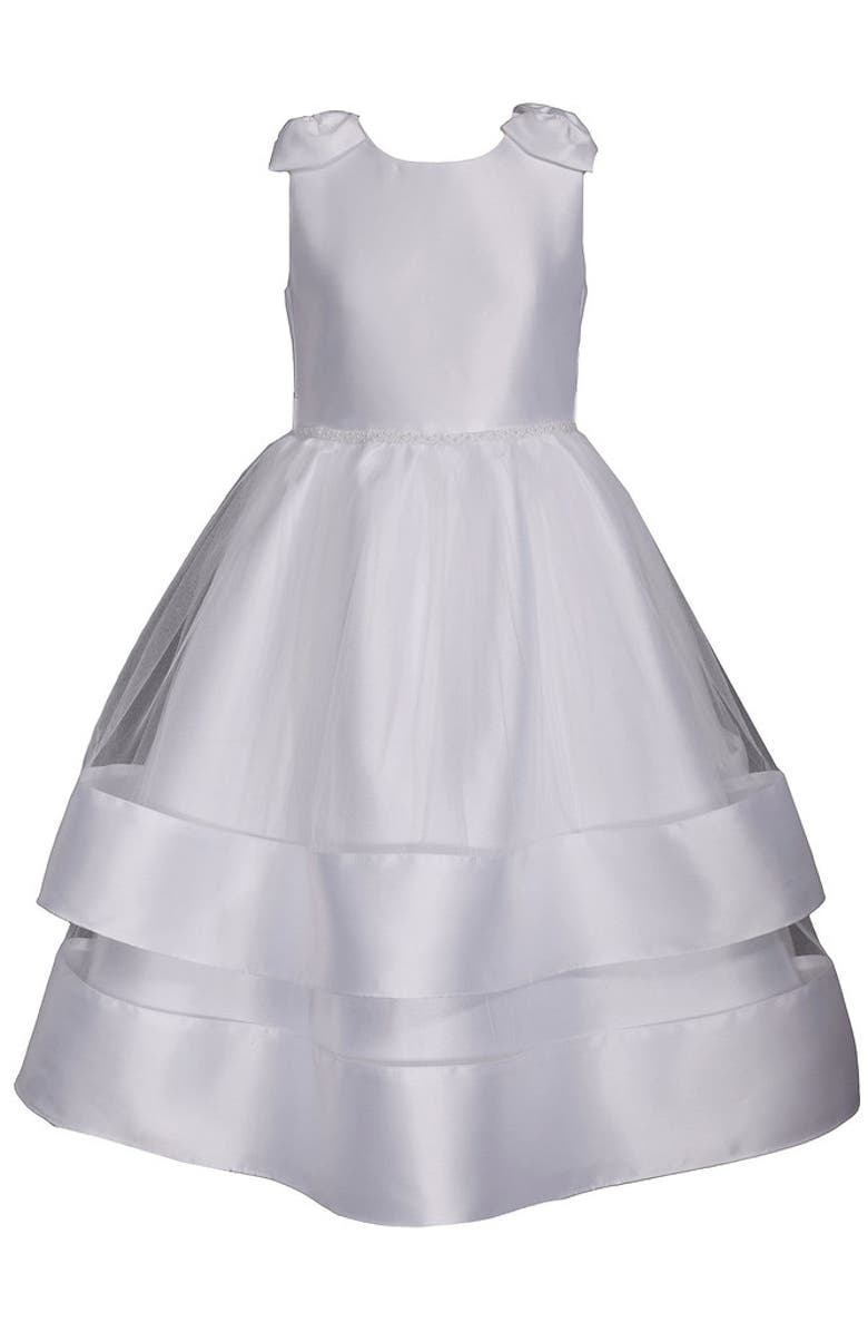 Iris & Ivy Tiered Shantung Communion Dress, Main, color, White