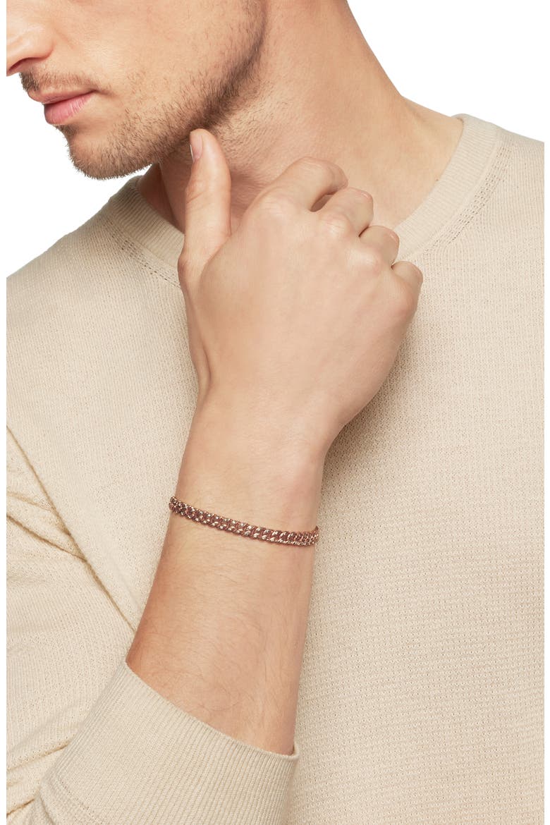 6mm Men's Pavé Cognac Diamond Curb Chain Bracelet, Alternate, color, 18K ROSE GOLD/ DIAMOND