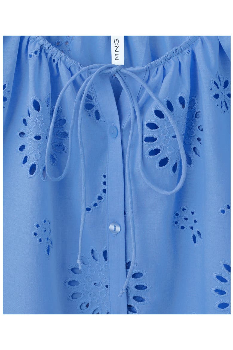 Openwork Embroidered Cotton Button-Up Top, Alternate, color, BLUE