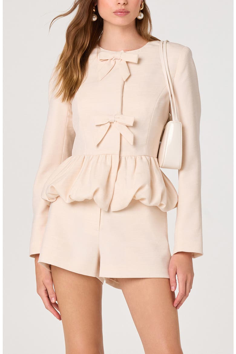 Nicolle Bow Peplum Jacket, Main, color, CREAM