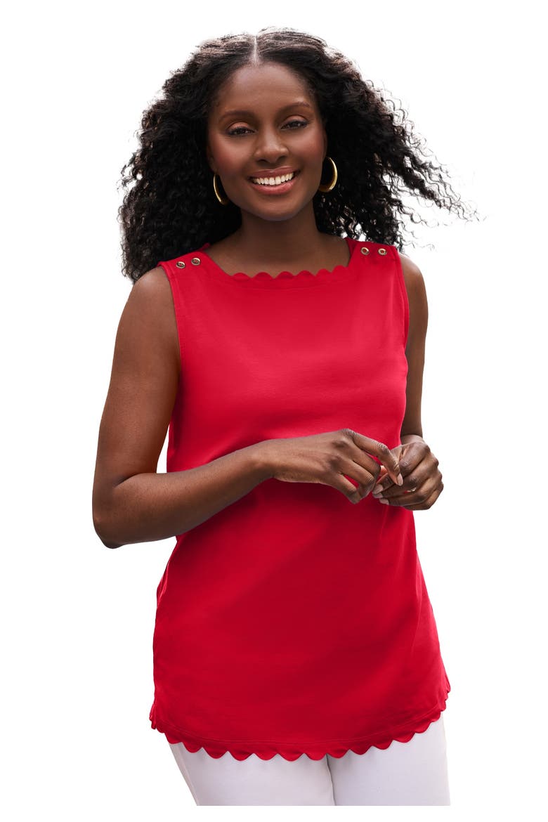 Sleeveless Scallop Boatneck Tee, Main, color, VIVID RED