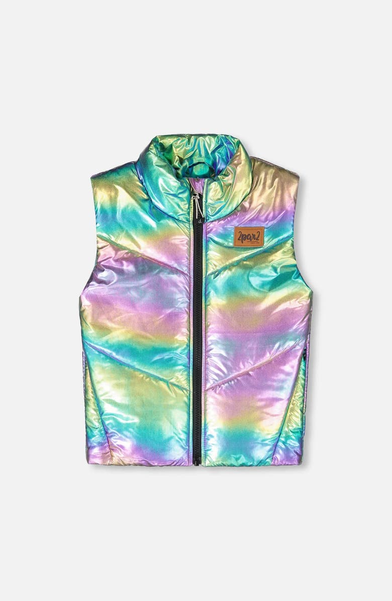 Deux par Deux Quilted Mid-Season Sleeveless Vest Metallic Multicolor, Main, color,