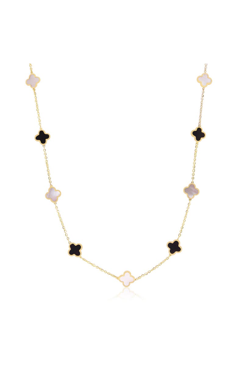 The Lovery Fine Jewelry Mini Mother of Pearl and Onyx Mixed Clover Necklace, Main, color, Mother Of Pearl And Onyx