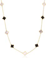 The Lovery Fine Jewelry Mini Mother of Pearl and Onyx Mixed Clover Necklace