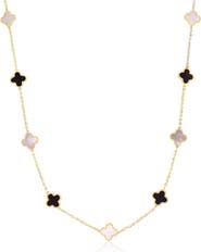 The Lovery Fine Jewelry Mini Mother of Pearl and Onyx Mixed Clover Necklace