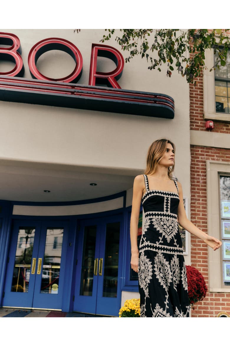 Adair Embroidery Midi Dress, Alternate, color, Noir