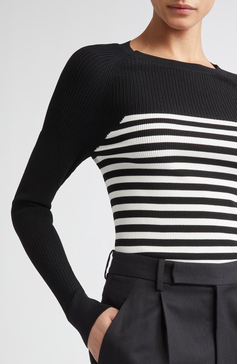 Max Mara Braies Stripe Bodice Rib Sweater, Alternate, color, Black