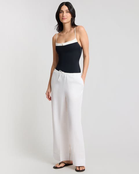 Air Linen Drawstring Wide Leg Pant