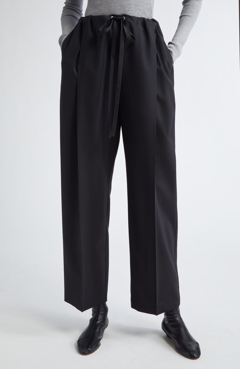 Khaite Trenton Pleated Tropical Wool Drawstring Pants, Main, color,