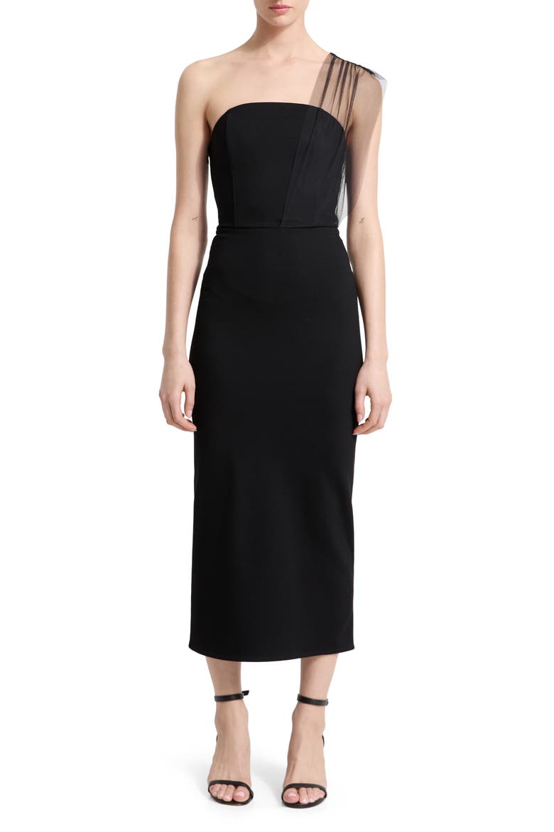 Dianne Strapless Sheath Dress with Removable Mesh Scarf, Main, color, BLACK