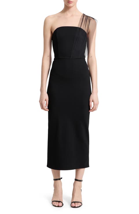 Dianne Strapless Sheath Dress with Removable Mesh Scarf