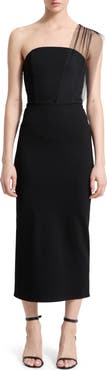 Marcella Dianne Strapless Sheath Dress with Removable Mesh Scarf