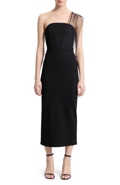 Marcella Dianne Strapless Sheath Dress With Removable Mesh Scarf In Black