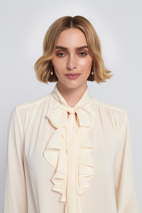 Elle Collection Flounce-trimmed Tie-neck Blouse Top In White