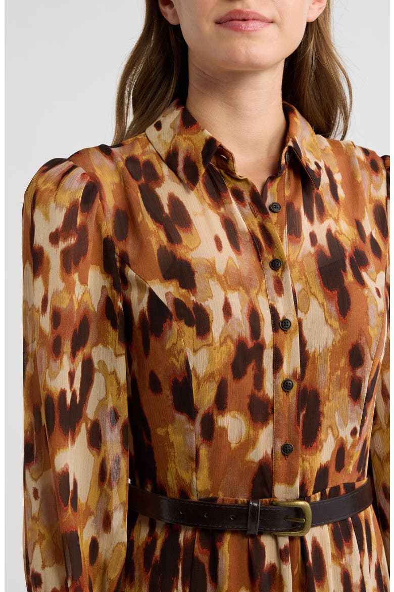 Print Belted Long Sleeve Maxi Shirtdress, Alternate, color, LUGGAGE ANIMAL