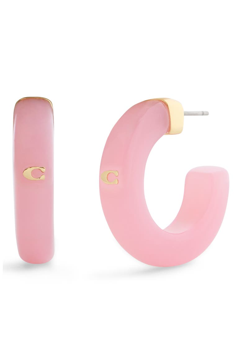Resin C Hoop Earrings, Main, color, PINK
