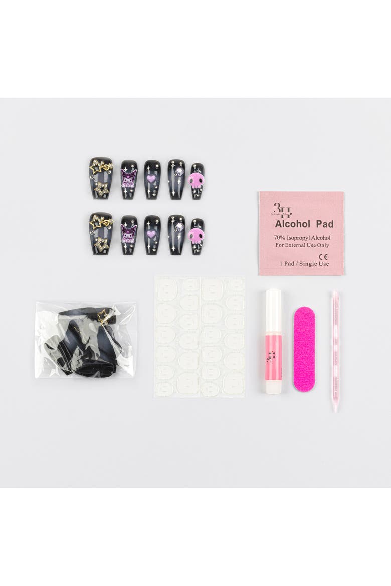Kuromi 3D Luxury Handmade Press-On Nails - 24-Piece Kit, Alternate, color, Black, Lavendar