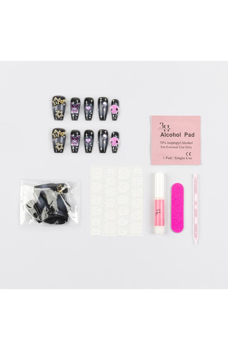 3H Nails Kuromi 3D Luxury Handmade Press-On Nails - 24-Piece Kit, Alternate, color, Black, Lavendar