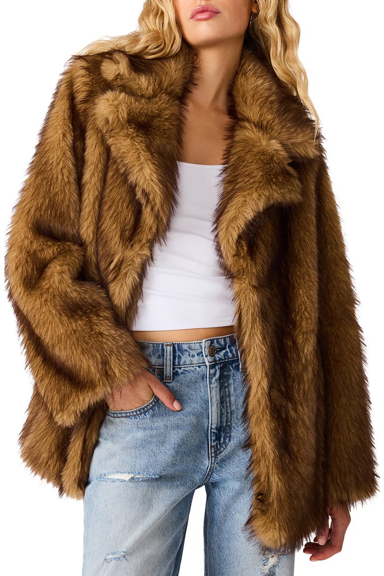 Kindra Faux Fur Coat, Main, color, ANTELOPE