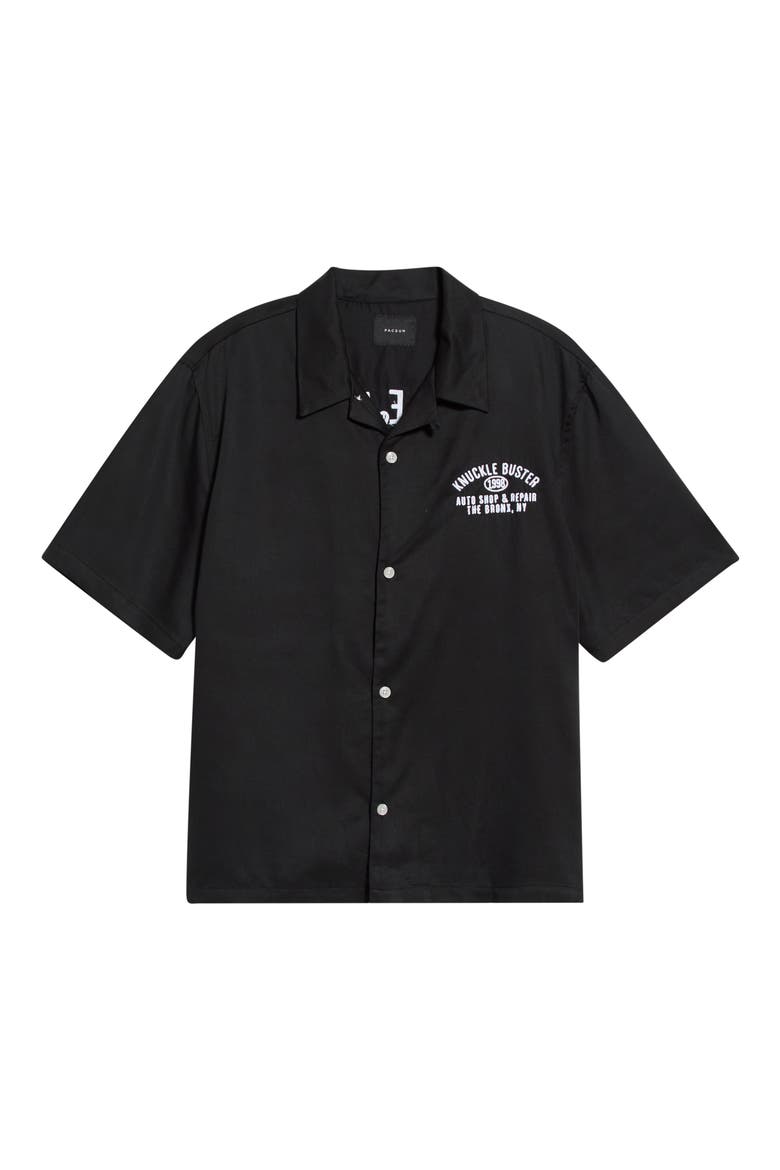 Buster Short Sleeve Button-Up Camp Shirt, Main, color, BLACK